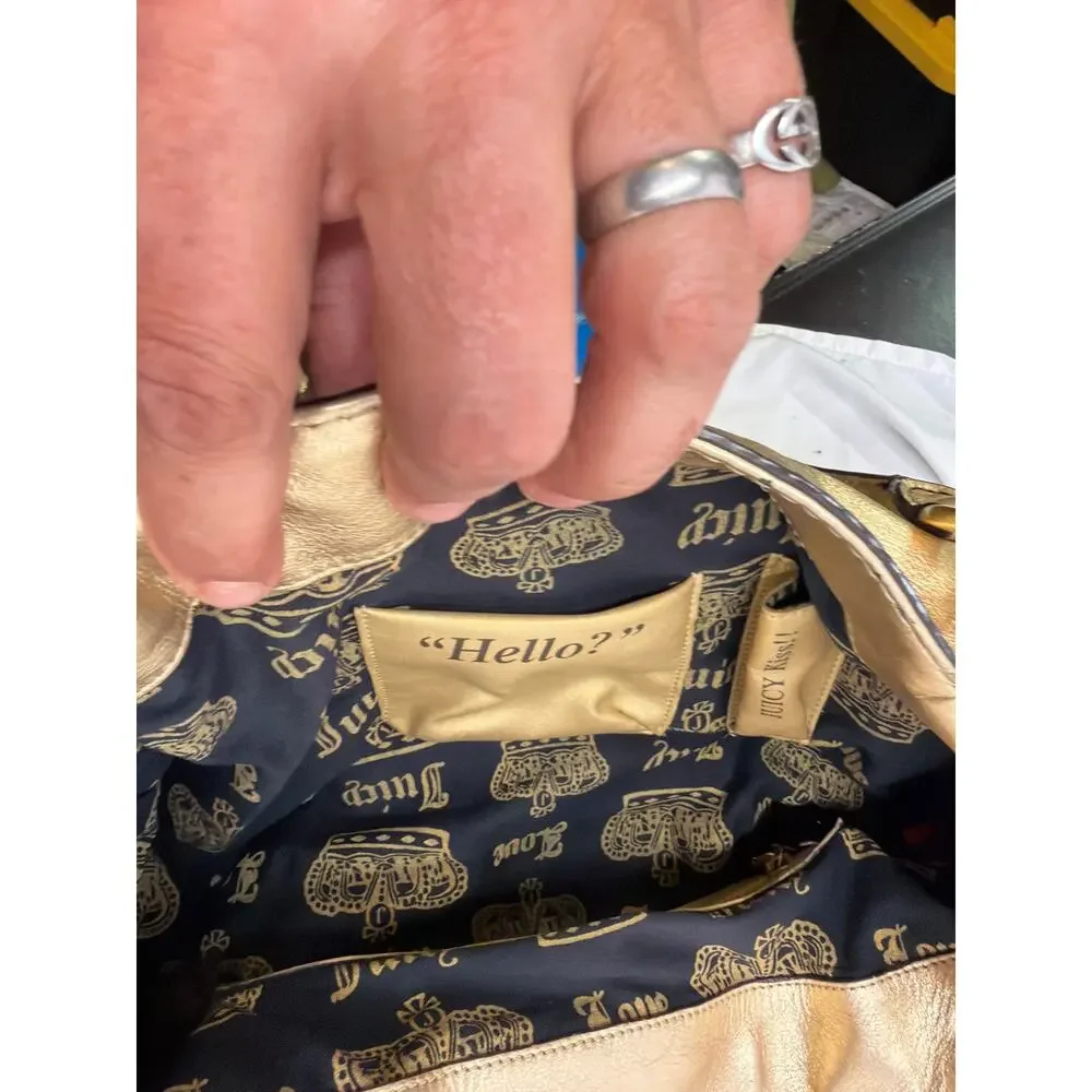 Vintage Y2K Juicy Couture Metallic Gold Leather Turnlock Satchel Bag